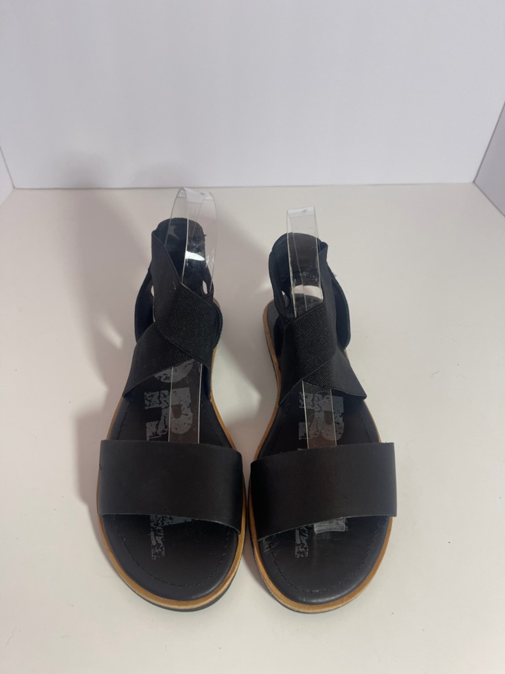 Sorel Ella II Black Cross-Strap Elastic Sandals size 7 US/ 38 EU